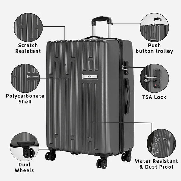 Safari Cargo Neo Hard Luggage with TSA lock and Dual Wheels - Combo (Set of 3) (55cm), (71cm) & (81cm) - Genx Bags Online