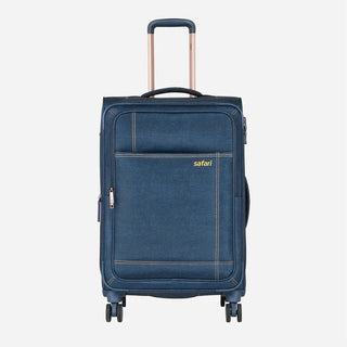 Safari Denim Plus Anti Theft Soft luggage and TSA lock, Dual wheels , Securi Zipper and Detailed Interiors with Wet Pouch 59 (CM) Cabin bag - Genx Bags Online