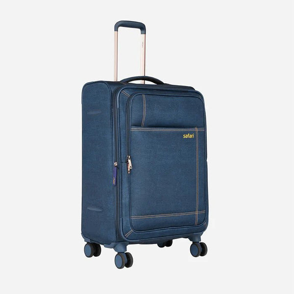 Safari Denim Plus Anti Theft Soft luggage and TSA lock, Dual wheels , Securi Zipper and Detailed Interiors with Wet Pouch 59 (CM) Cabin bag - Genx Bags Online