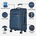 Safari Denim Plus Anti Theft Soft luggage and TSA lock, Dual wheels , Securi Zipper and Detailed Interiors with Wet Pouch 59 (CM) Cabin bag - Genx Bags Online