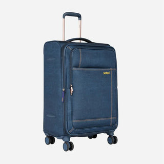 Safari Denim Plus Anti Theft Soft luggage and TSA lock, Dual wheels , Securi Zipper and Detailed Interiors with Wet Pouch 70 (CM) Medium bag - Genx Bags Online