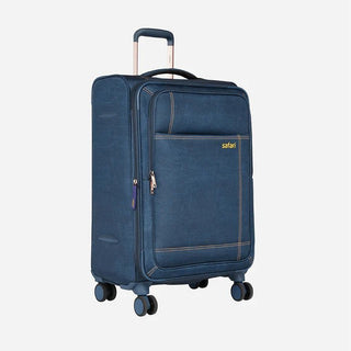 Safari Denim Plus Anti Theft Soft luggage and TSA lock, Dual wheels , Securi Zipper and Detailed Interiors with Wet Pouch 80 (CM) Large bag - Genx Bags Online