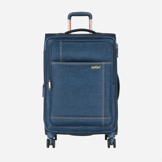 Safari Denim Plus Anti Theft Soft luggage and TSA lock, Dual wheels , Securi Zipper and Detailed Interiors with Wet Pouch 80 (CM) Large bag - Genx Bags Online