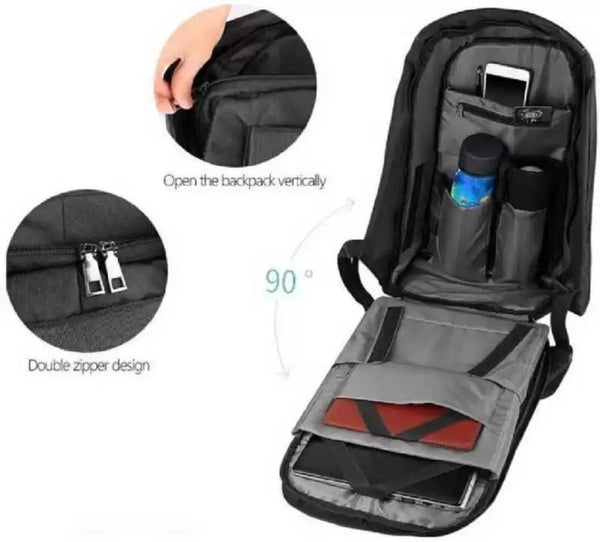 VIDHI Anti Theft 15.6" Black Laptop Backpack with 7 Pockets & USB Charging Port (Black) - Genx Bags Online