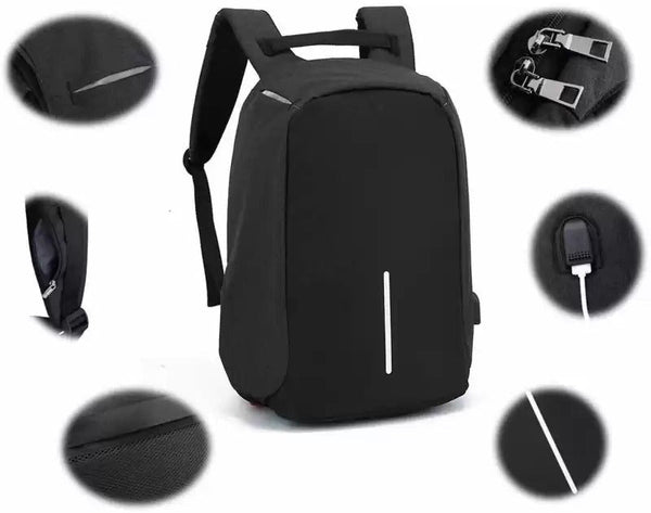 VIDHI Anti Theft 15.6" Black Laptop Backpack with 7 Pockets & USB Charging Port (Black) - Genx Bags Online