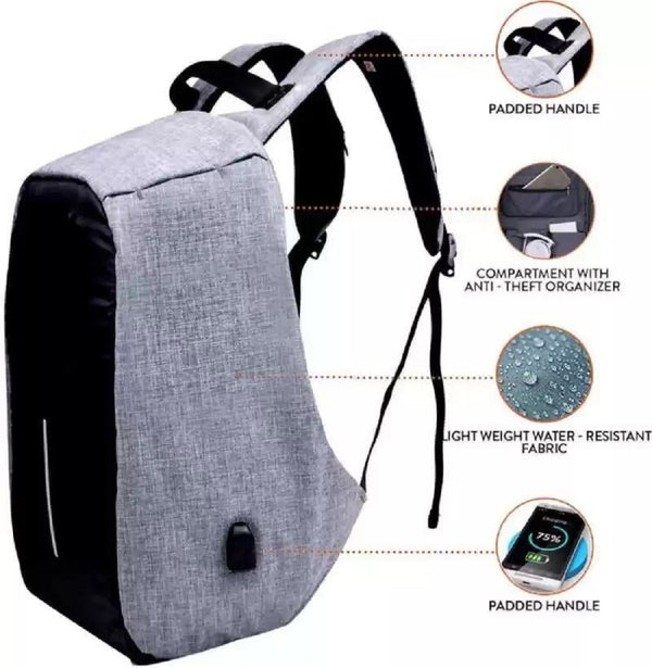 VIDHI Anti Theft 15.6" Black Laptop Backpack with 7 Pockets & USB Charging Port (Black) - Genx Bags Online