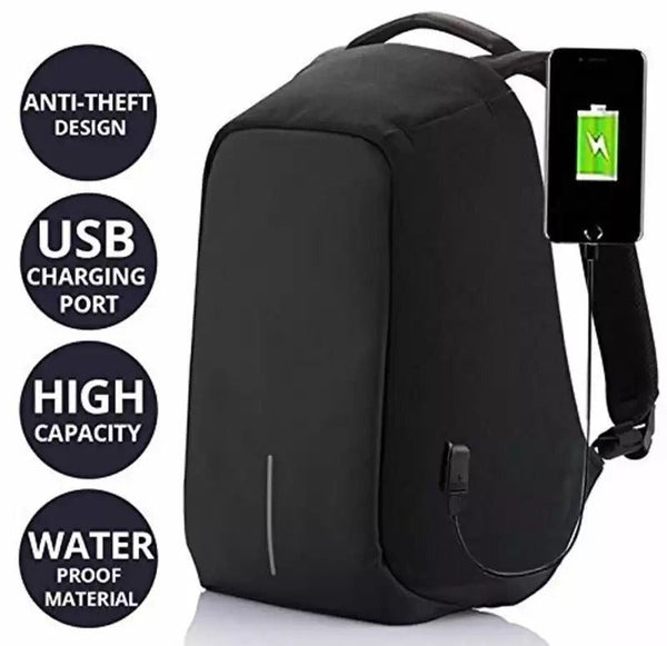 VIDHI Anti Theft 15.6" Black Laptop Backpack with 7 Pockets & USB Charging Port (Black) - Genx Bags Online