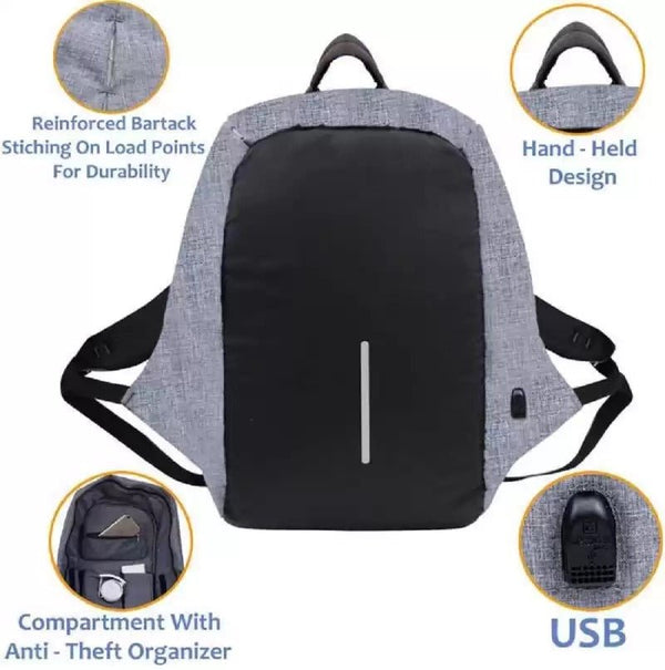 VIDHI Anti Theft 15.6" Black Laptop Backpack with 7 Pockets & USB Charging Port (Black) - Genx Bags Online